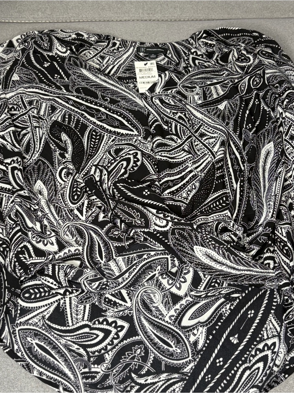 INC International Concepts Black & White Paisley Polo Shirt